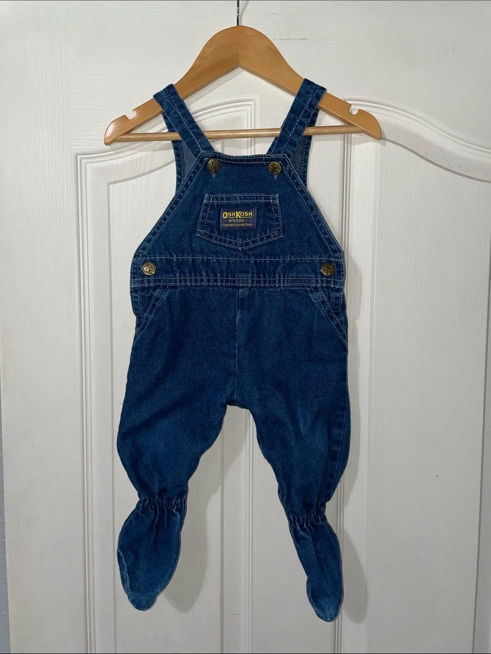 Vintage OshKosh B'gosh Dark Blue Denim Footed Baby Overalls 6/9 mos